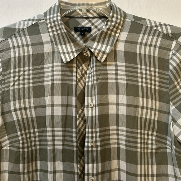 TALBOTS WOMENS BUTTOM UP SHIRT DARK GREEN LUMBERJACK LONG SLEEVES SIZE M - Picture 2 of 13